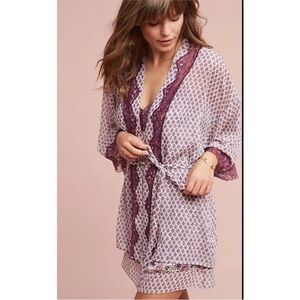 Anthropologie Floreat Sheer Lace Lined Robe